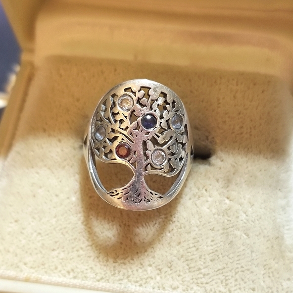 Vintage Tree of Life Multi Sapphire Sterling Ring - Picture 4 of 8